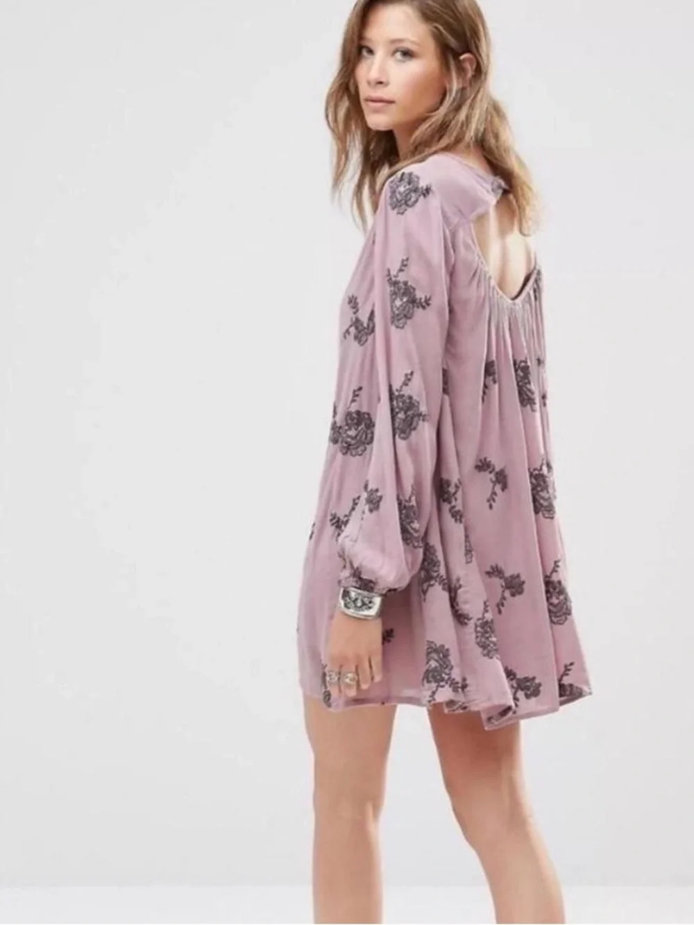 Free People Emma Austin Mini Dress Lavender Embroidered Boho XS NWOT - Picture 2 of 5
